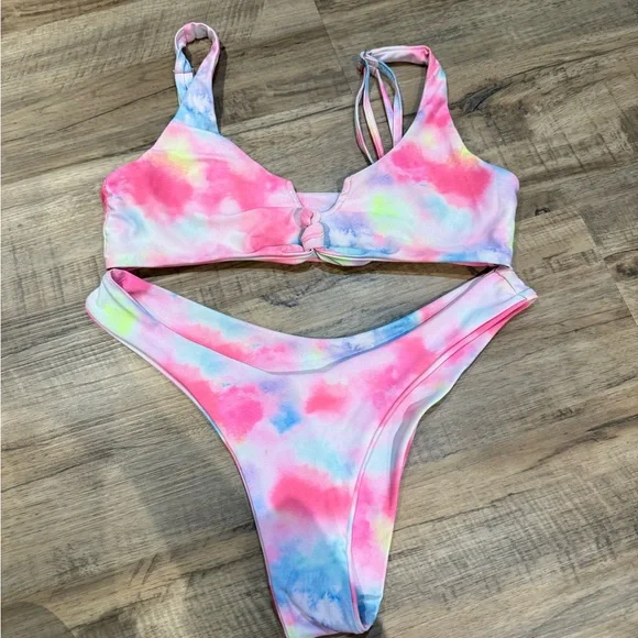 Zaful Swim Zaful Tiedye Bikini Set Pink Blue Yellow Poshmark